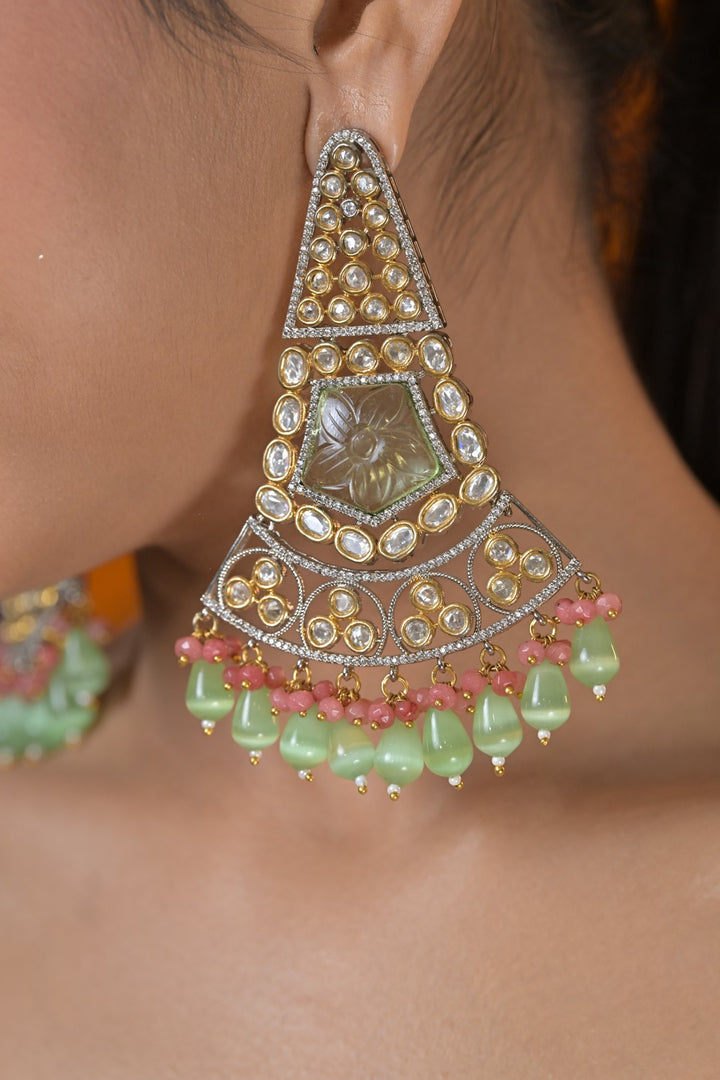 Padmashree Kundan Mint Gold Dangler Earrings