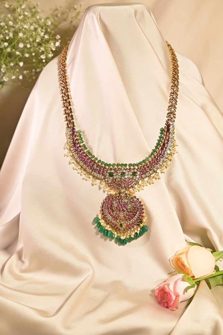 Radha Rani Ruby Green Temple Bridal Necklace