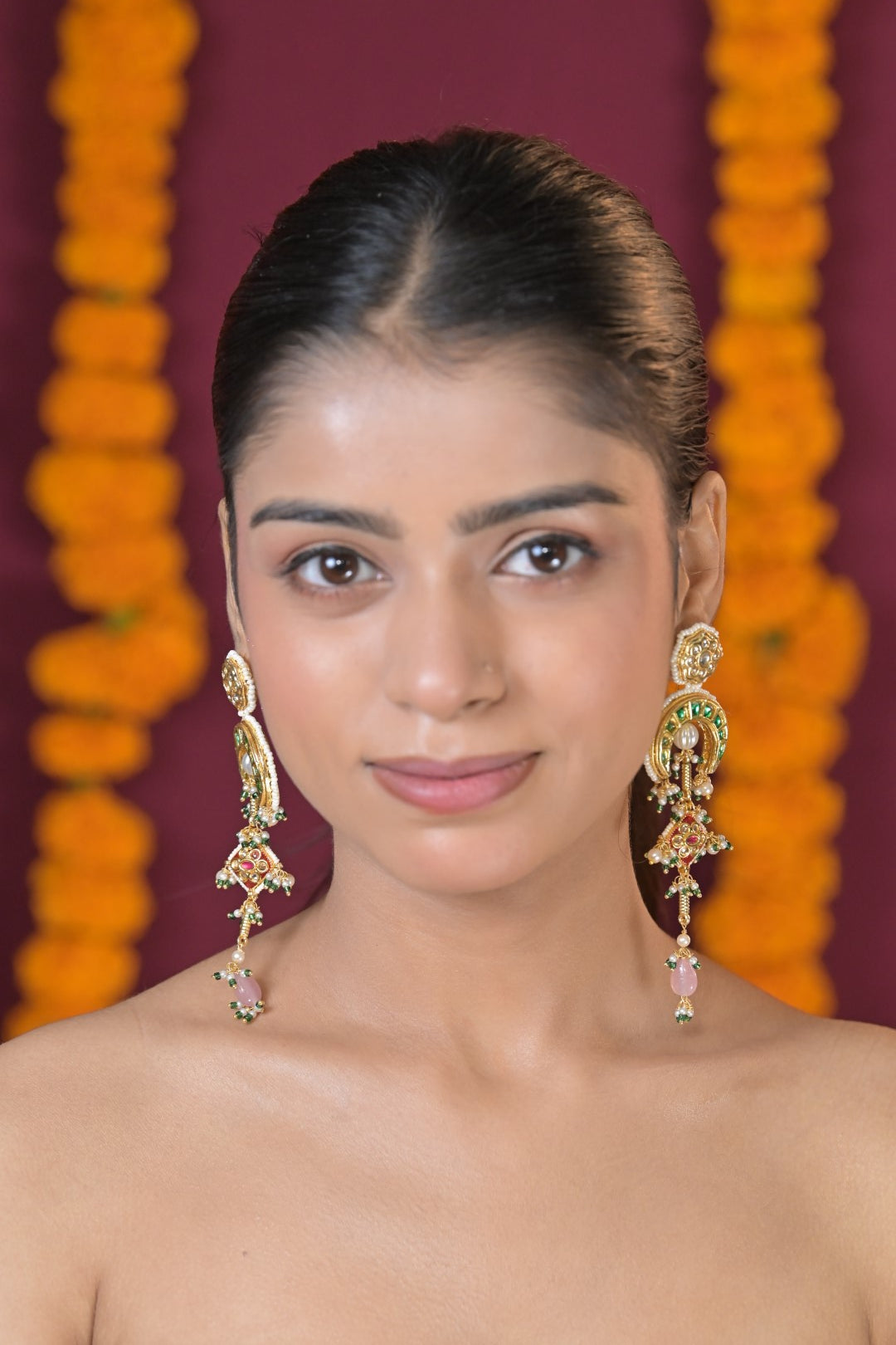 Chandralekha Pearl String Kashmiri Long Earrings