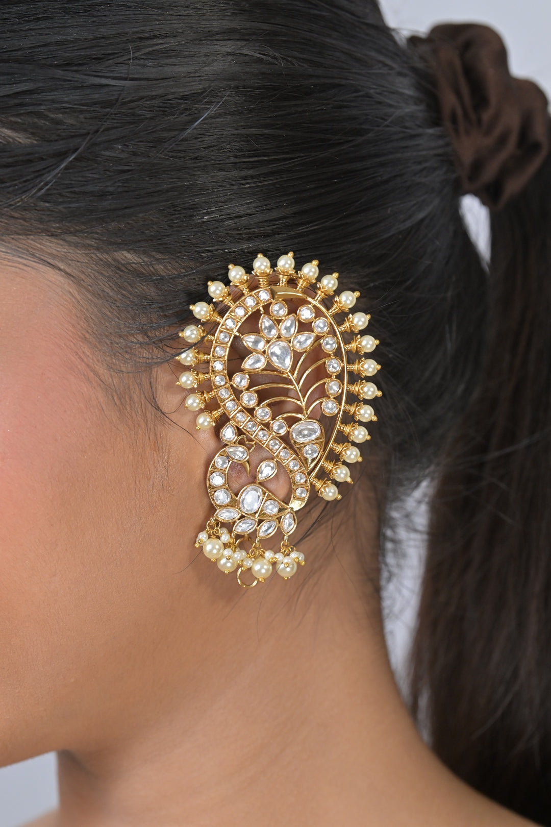 Meher Pearl Kundan Ear Cuff Earring