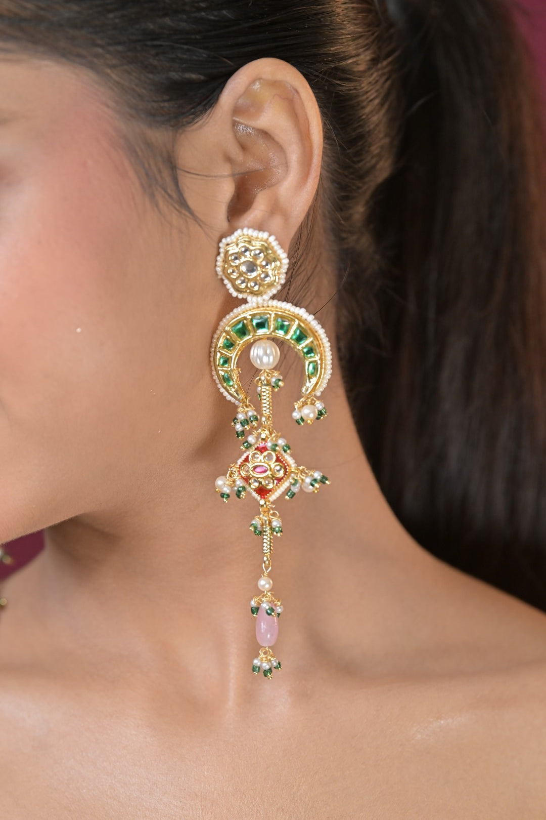 Chandralekha Pearl String Kashmiri Long Earrings