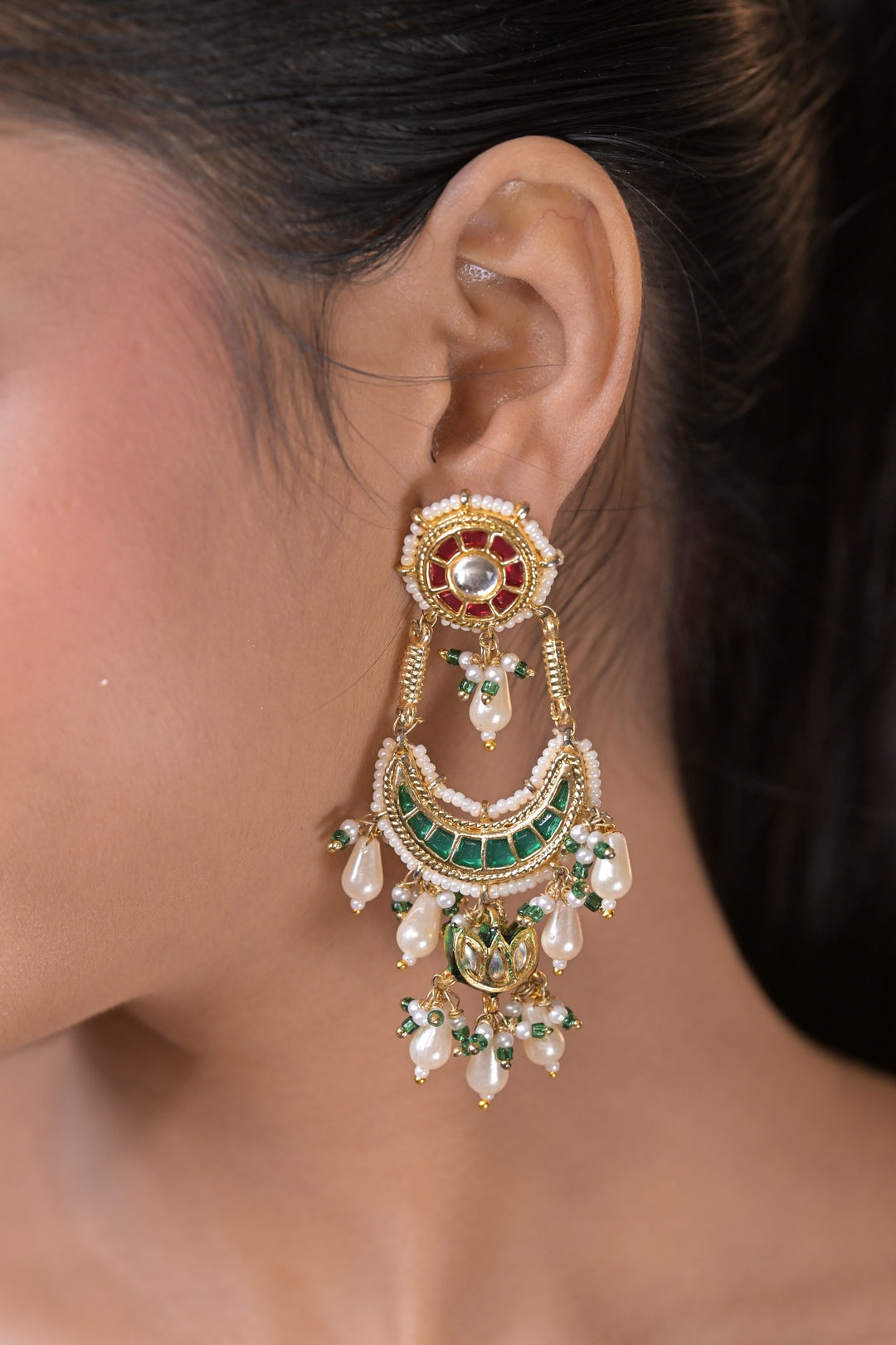 Royal Lotus Kundan Chandbali Statement Earrings