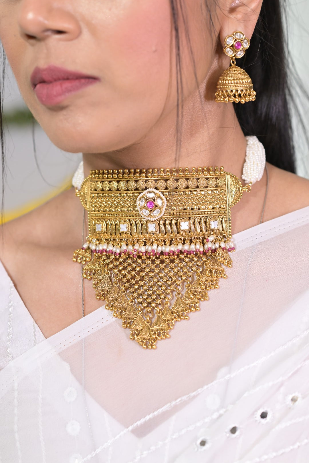 Tirupati Sunehri Temple Tessel Choker Necklace