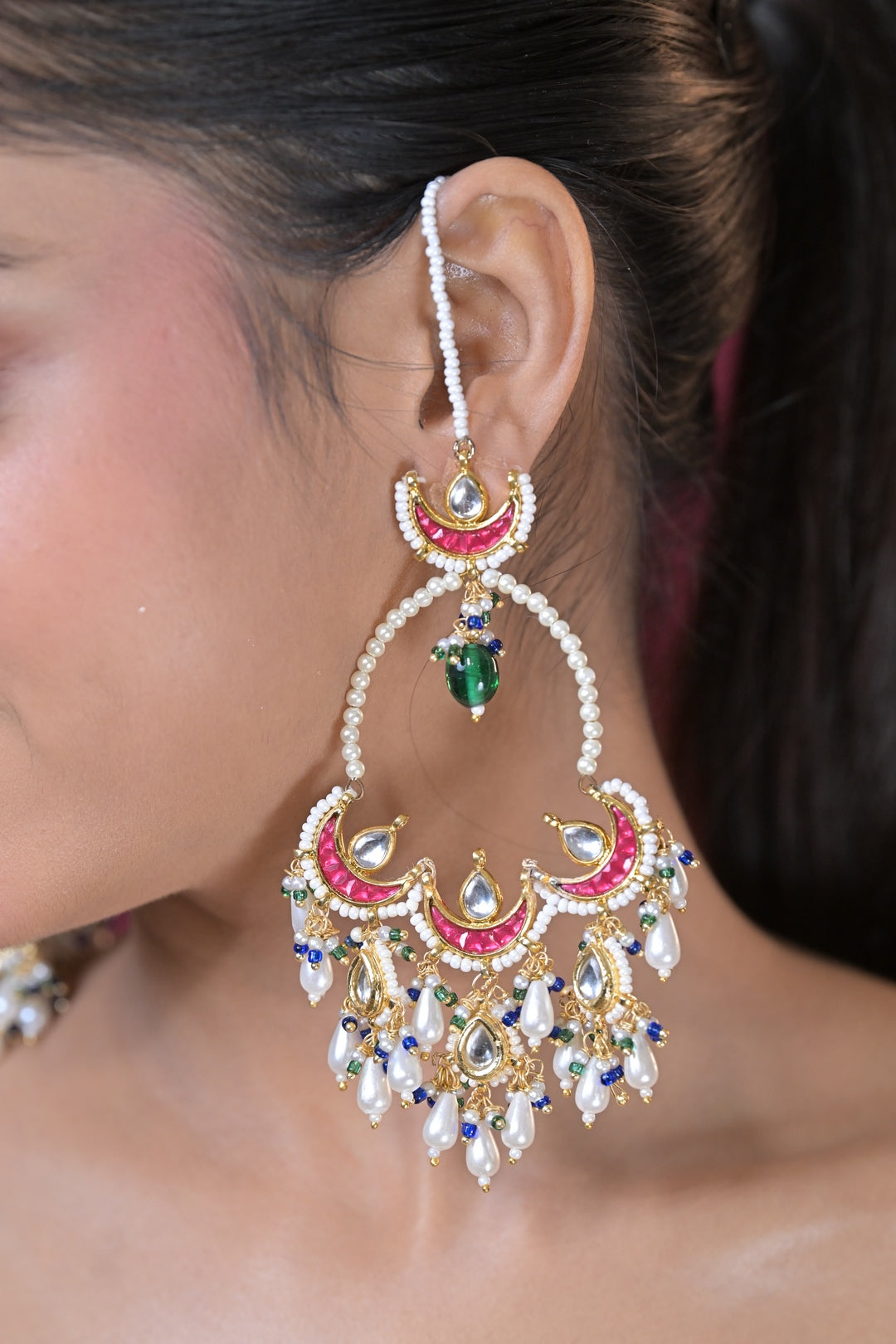 Gulbahar Crescent Kundan Statement Earrings