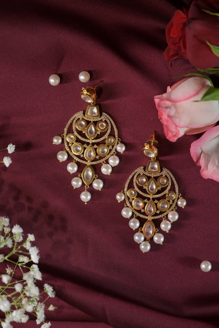 Madhu Polki Pearl Chandbali Earrings