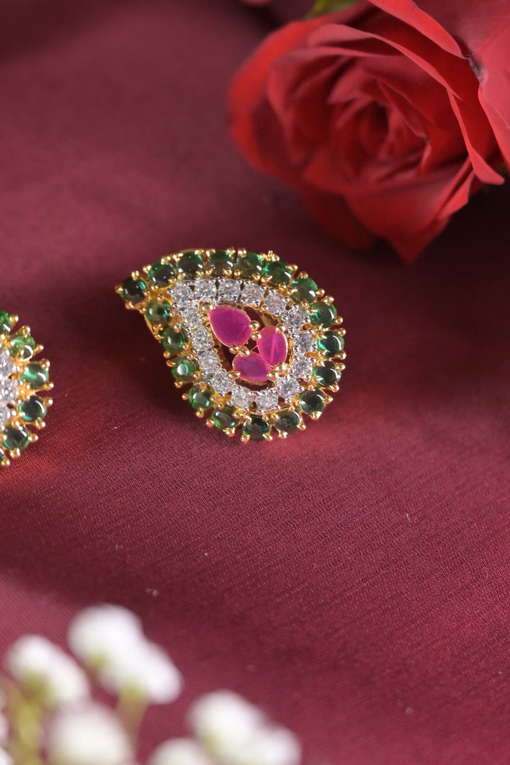 Shankh Emerald Diamond Stud Earrings