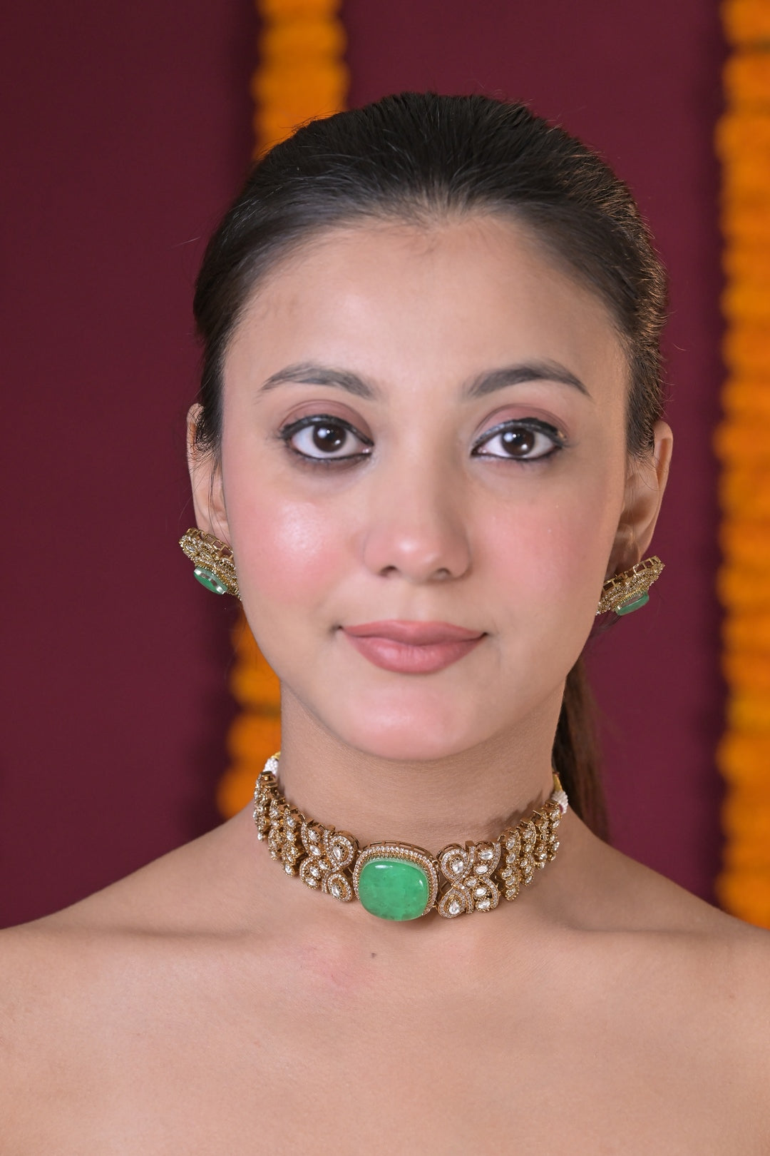 Dholna Mint Victorian Polki Choker Necklace