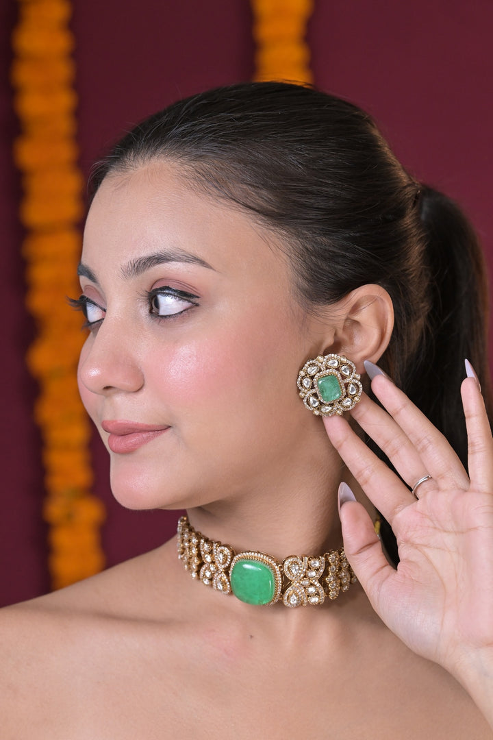 Dholna Mint Victorian Polki Choker Necklace