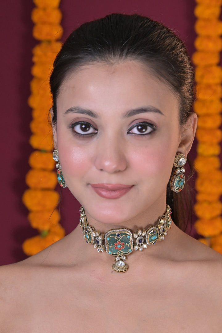 Jaipur Royal Meenakari Kundan Choker Necklace