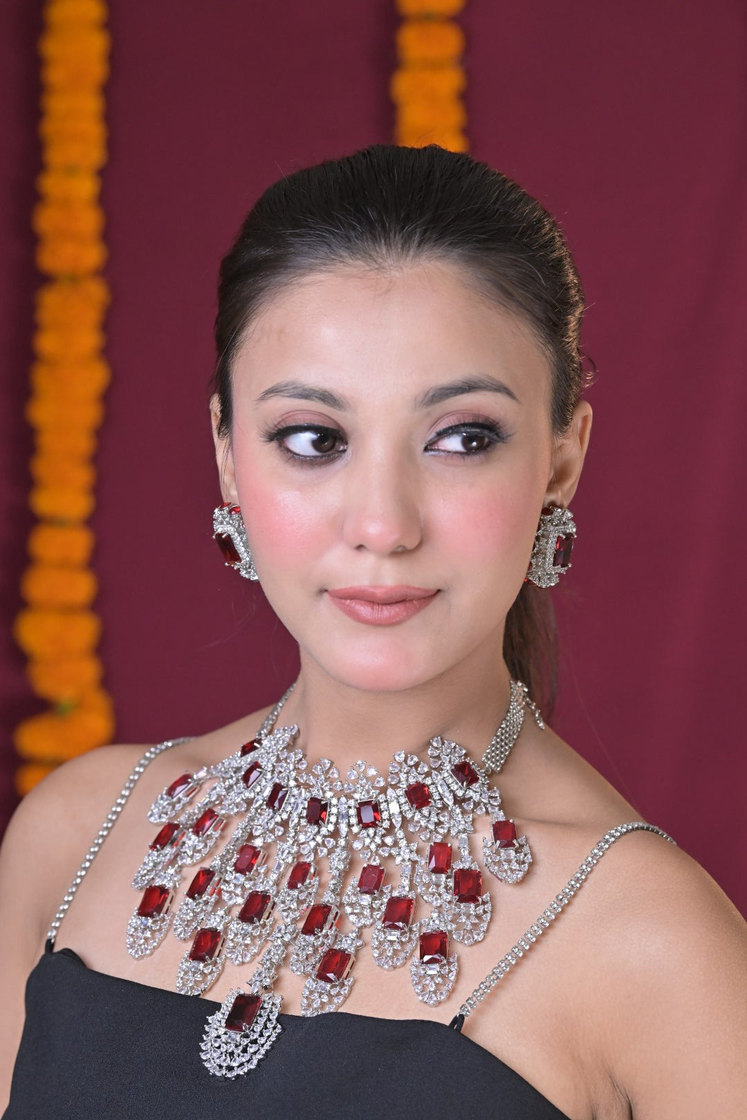 Rajwadi Statement Gemstone Cocktail Diamond Necklace