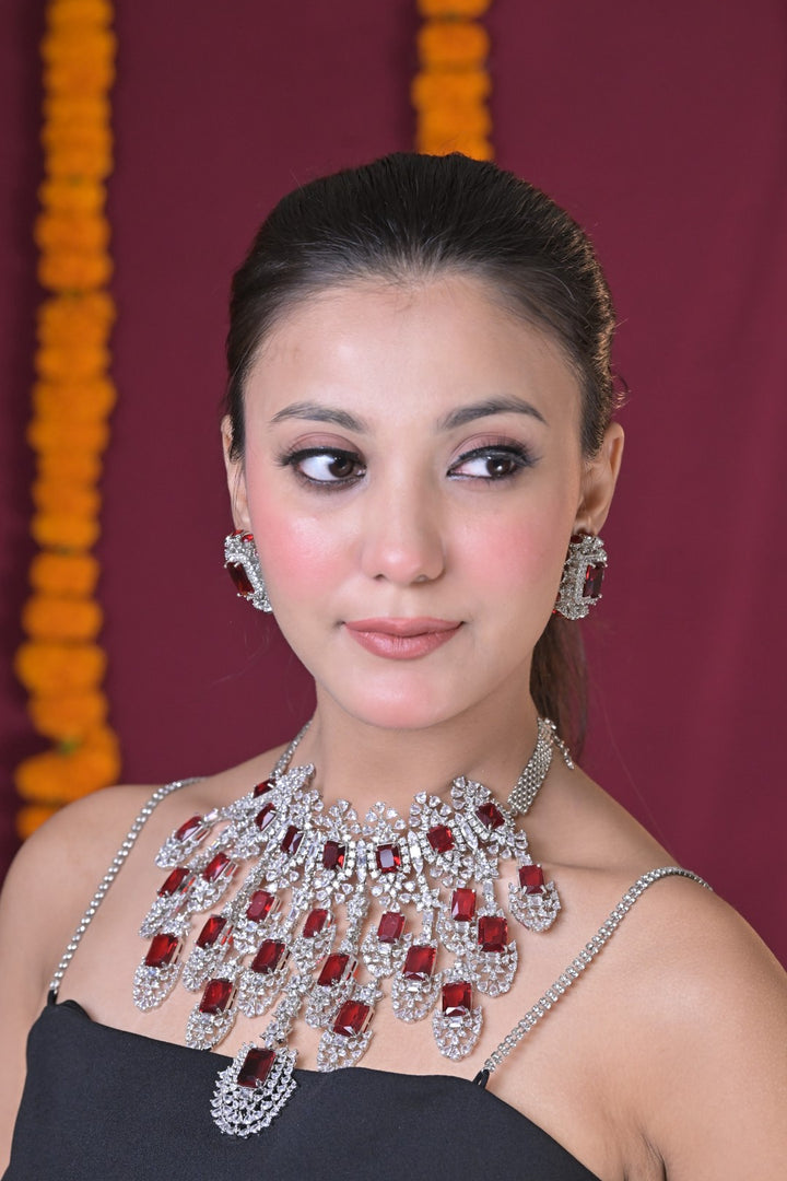 Rajwadi Statement Gemstone Cocktail Diamond Necklace