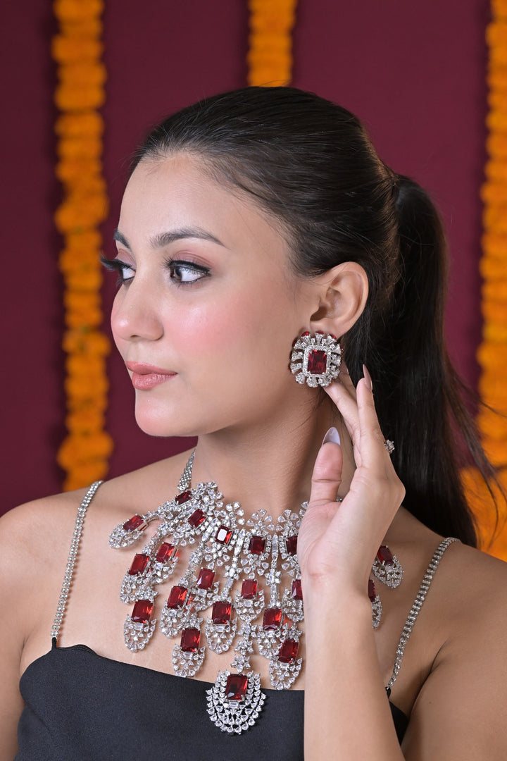 Rajwadi Statement Gemstone Cocktail Diamond Necklace