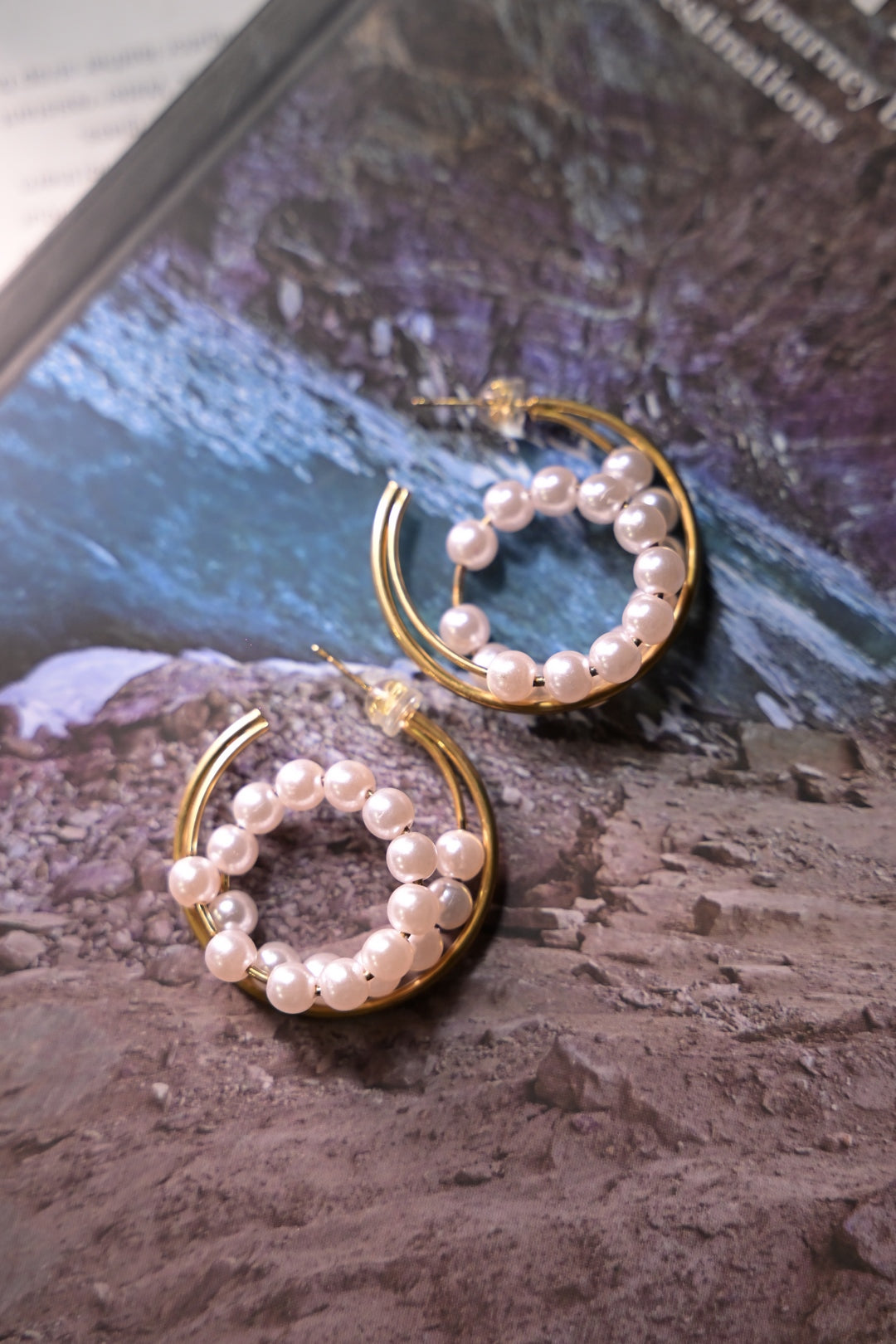 Pearl Mist Golden Hoop Earring
