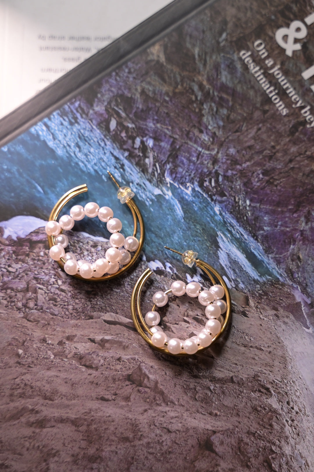Pearl Mist Golden Hoop Earring