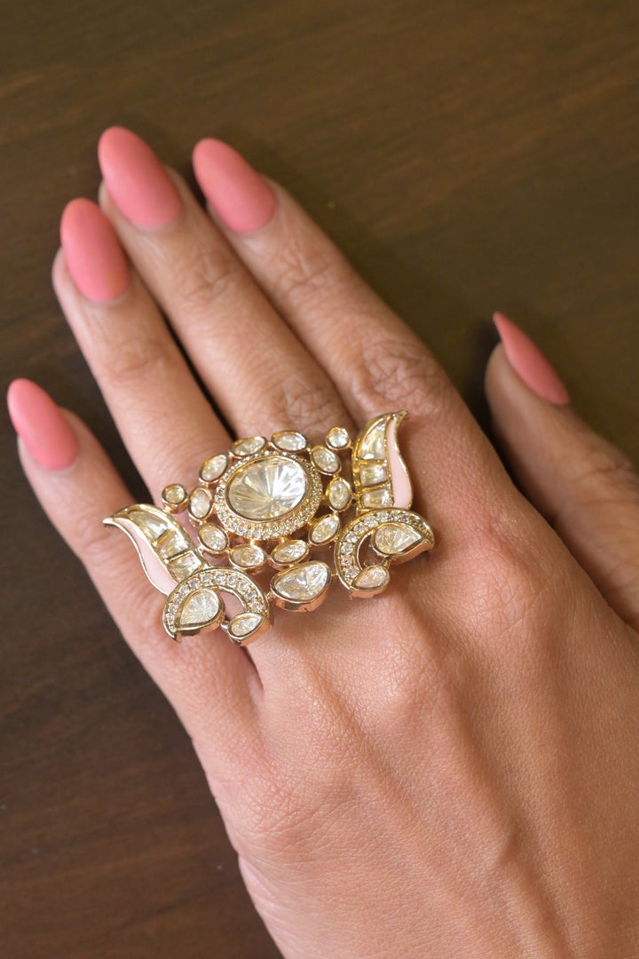 Queen Crown Polki Double-Finger Ring