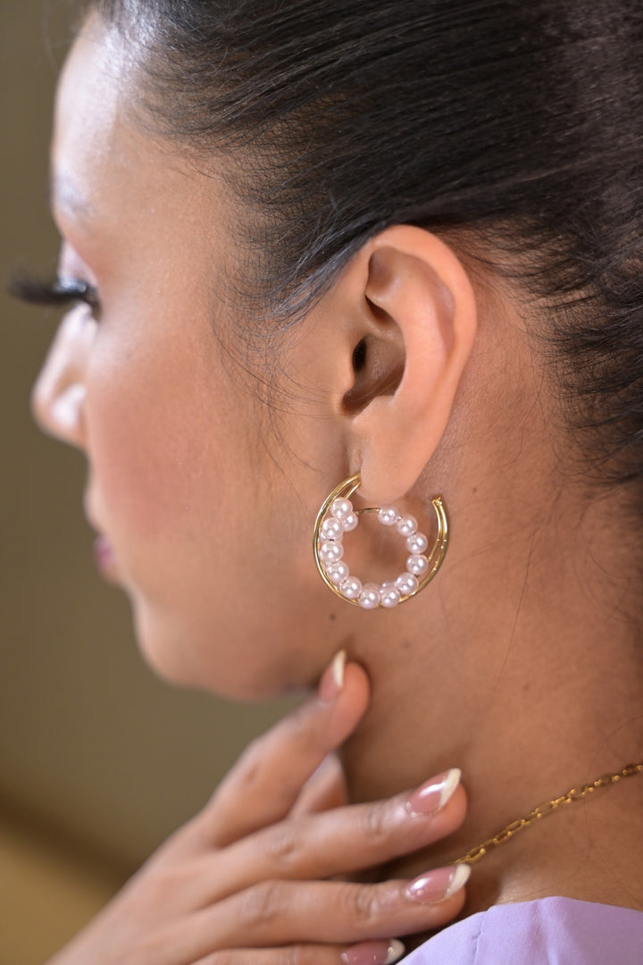Pearl Mist Golden Hoop Earring