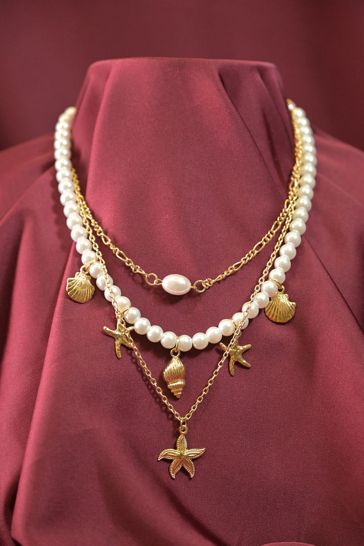 Fuji Pearl Vacation Layered Golden Necklace