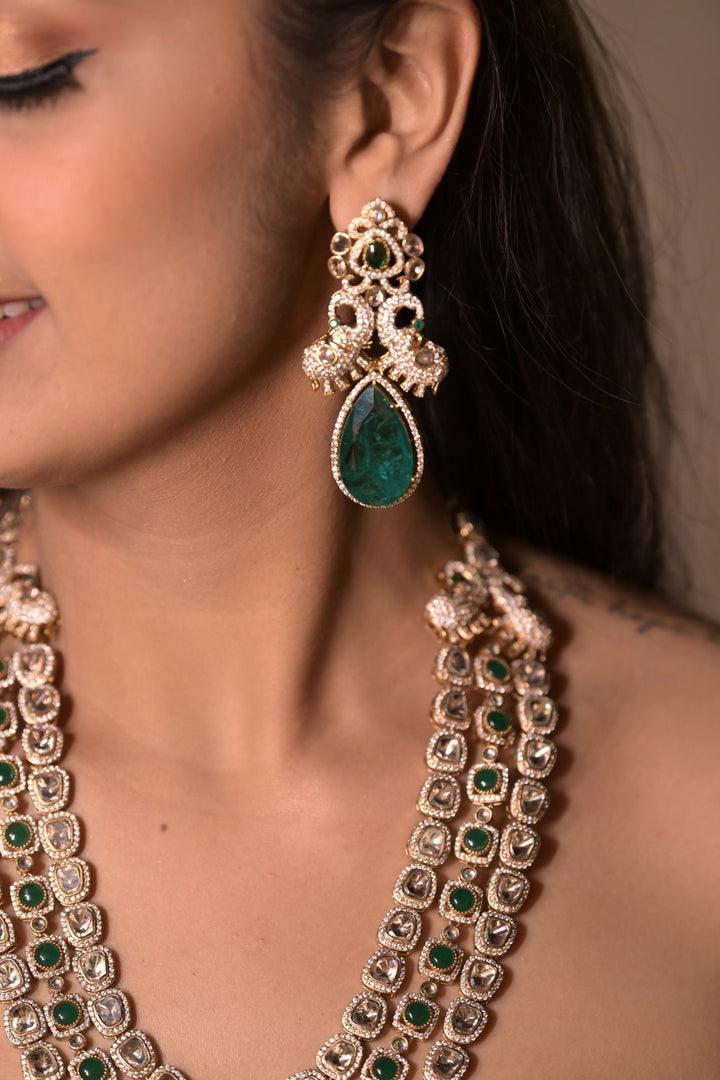 Chandrika Long Victorian Three Layered Polki Necklace