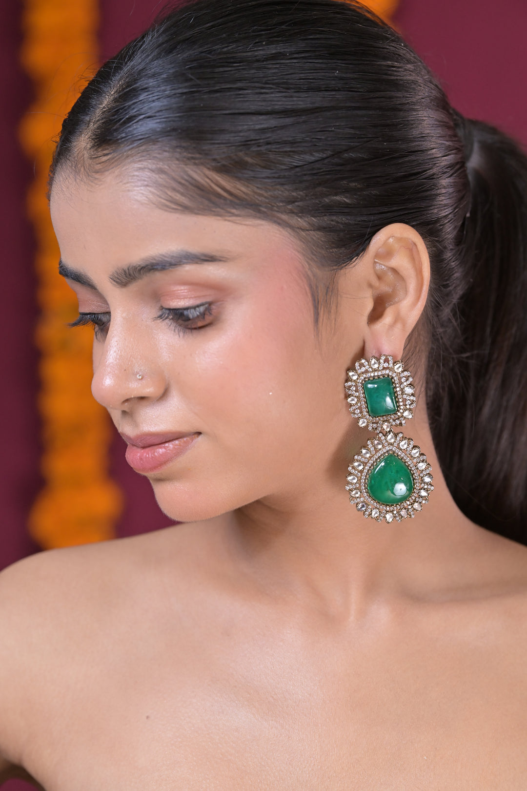 Jaipur Royal Victorian Polki Dangler Earrings