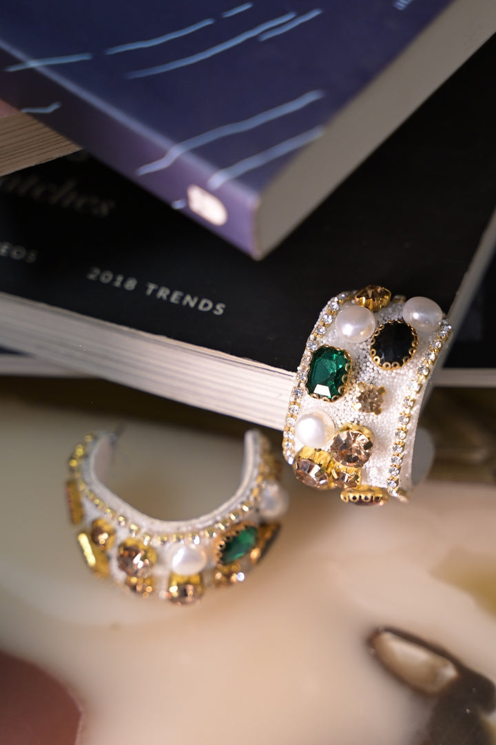 Solace Multicolored Gemstone Half Club Hoop Earrings