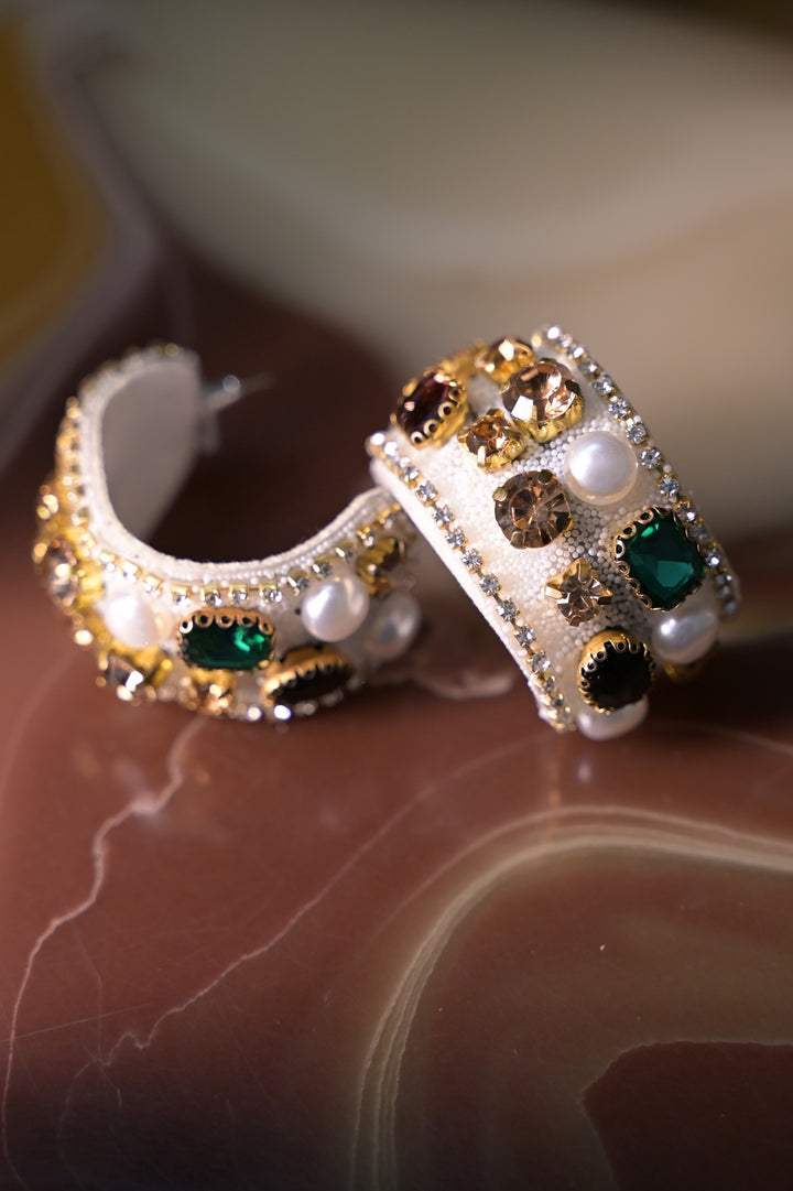 Solace Multicolored Gemstone Half Club Hoop Earrings