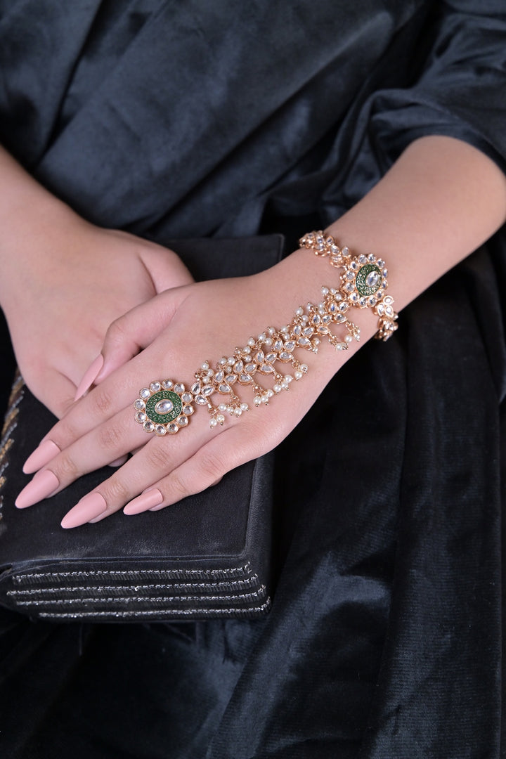 Basanti Emberald Kundan Pearl Bridal Hathpools