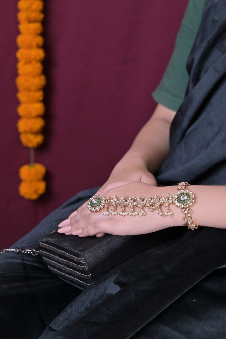 Basanti Emberald Kundan Pearl Bridal Hathpools