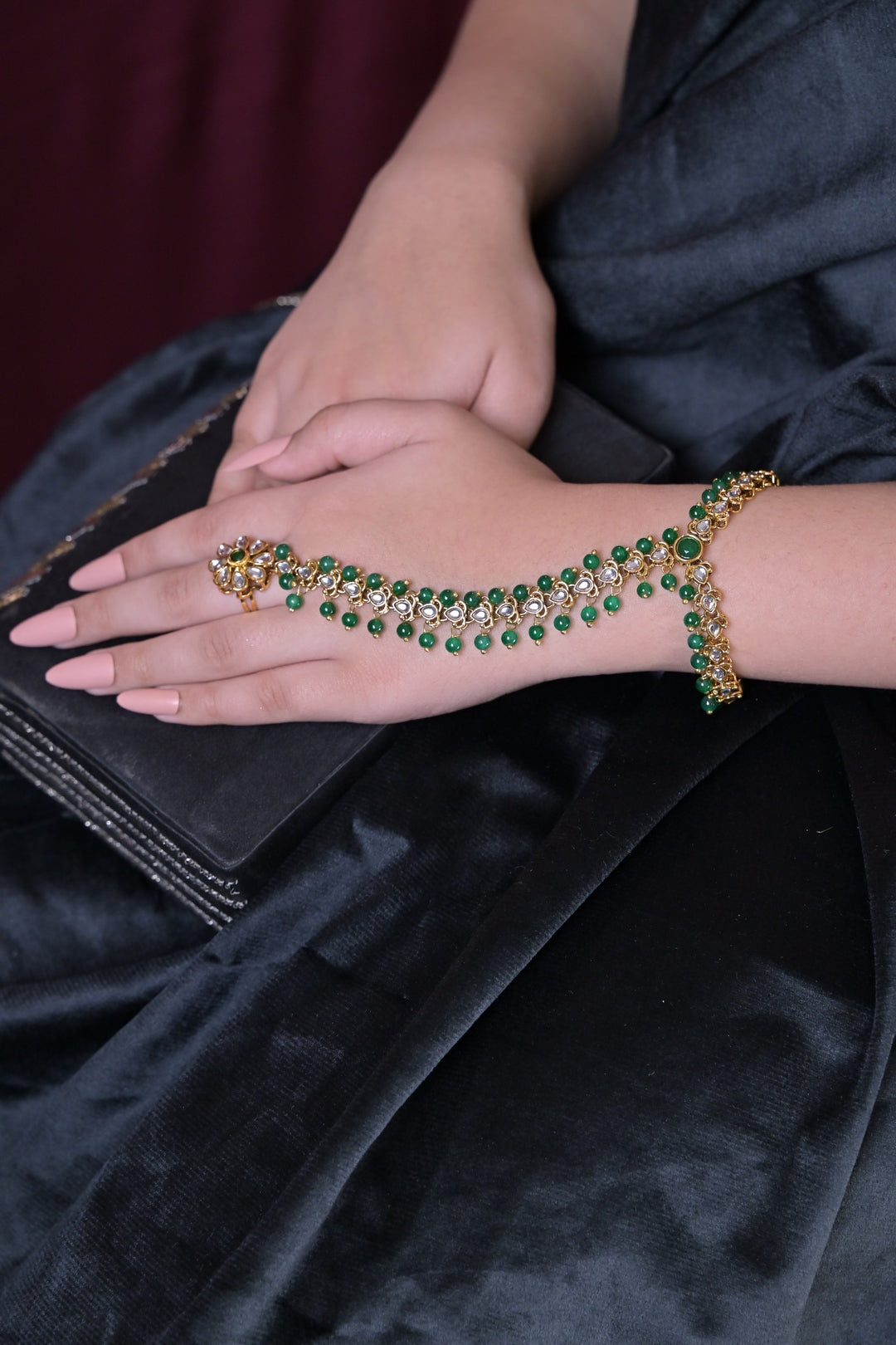 Barsana Emberald Kundan Pearl Bridal Hathpools