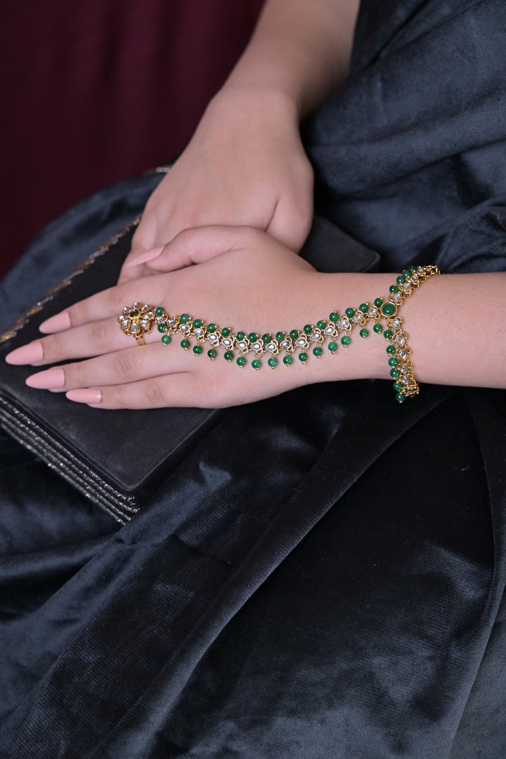 Barsana Emberald Kundan Pearl Bridal Hathpools