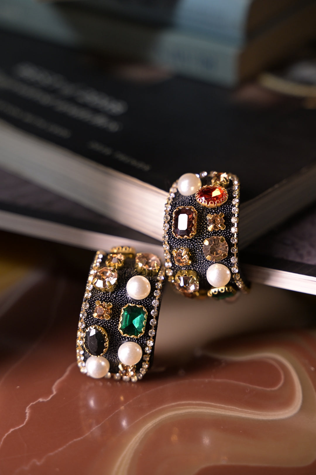 Solace Multicolored Gemstone Half Club Hoop Earrings