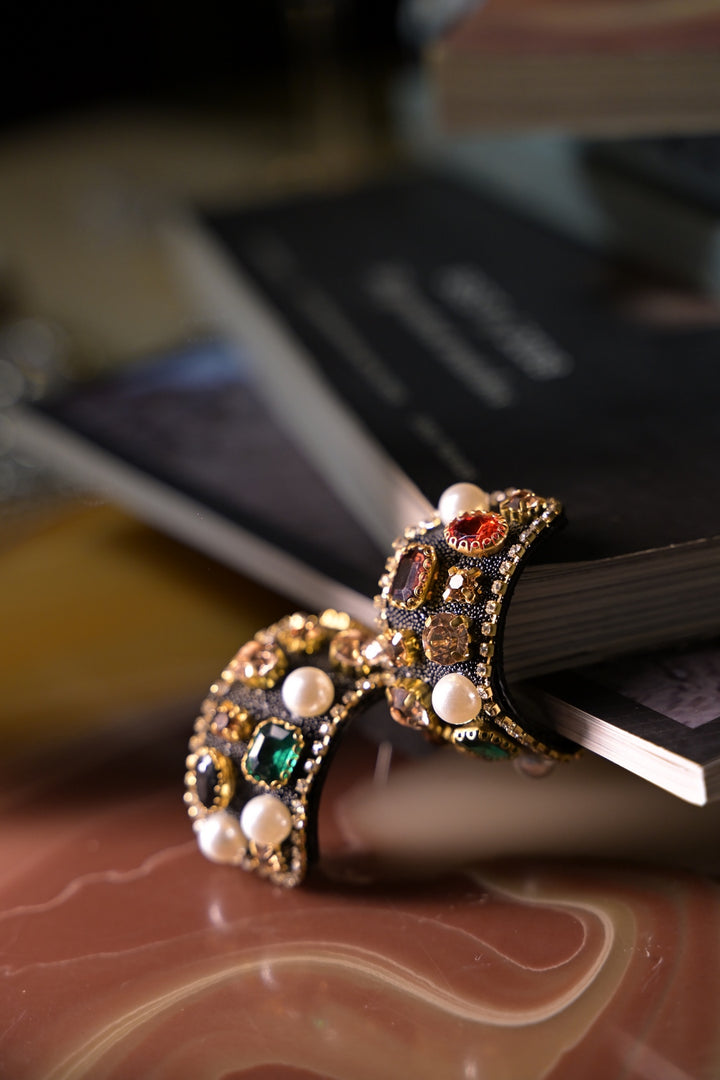 Solace Multicolored Gemstone Half Club Hoop Earrings