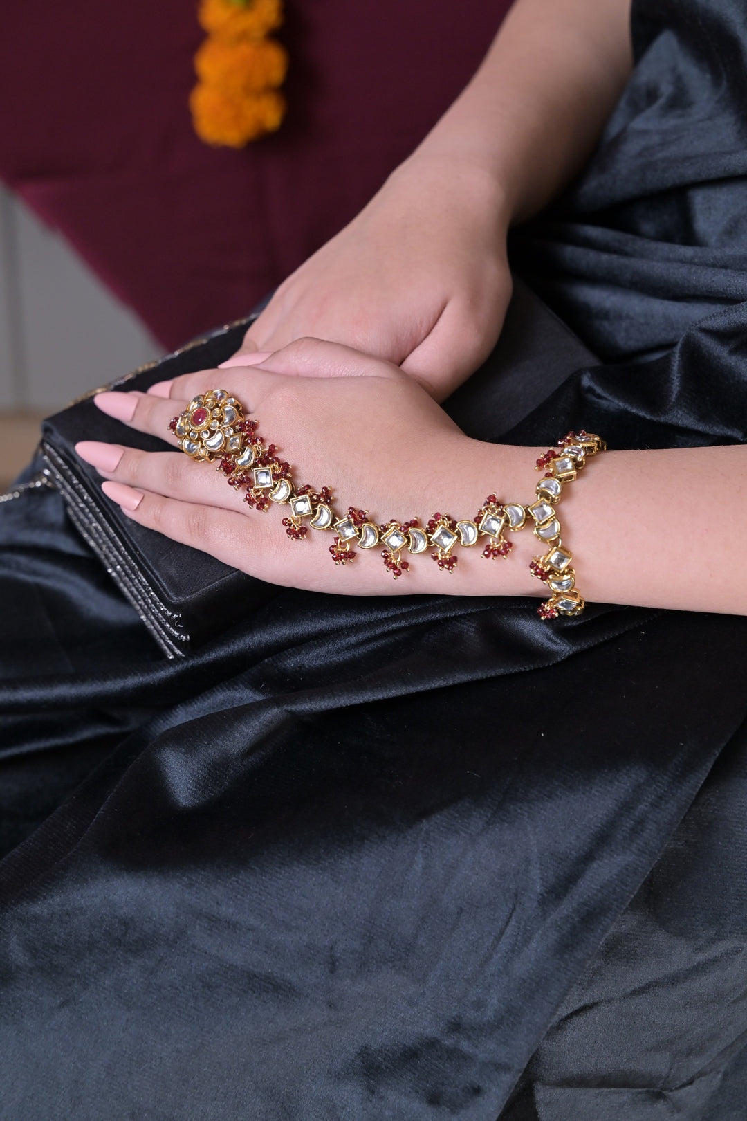 Vidhi Ruby Kundan Pearl Bridal Hathpools