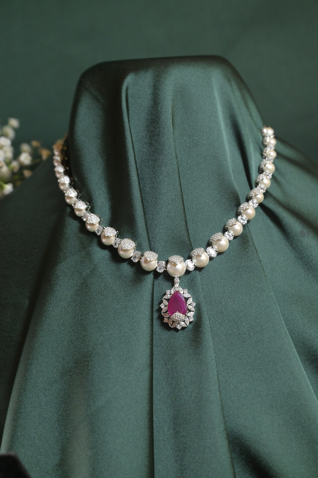 Trishla Pearl Pendant Glam Party Necklace