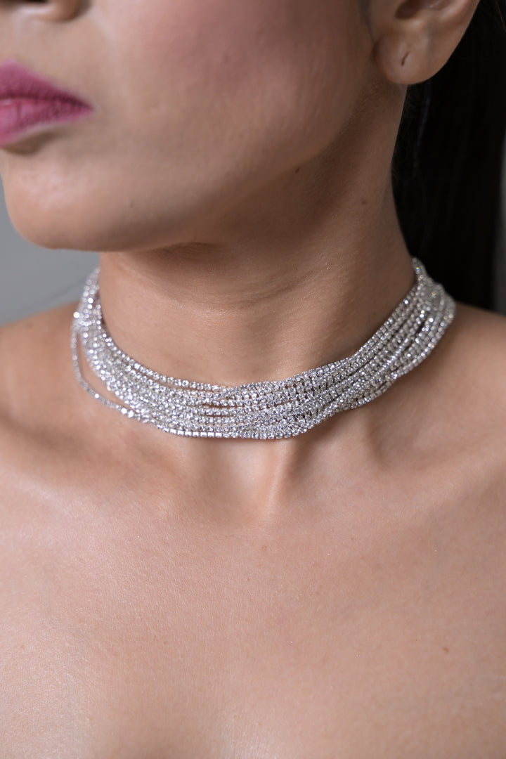 Diamond Multi Chain Cocktail Choker Necklace