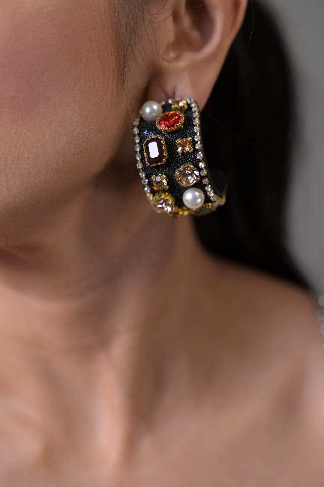 Solace Multicolored Gemstone Half Club Hoop Earrings