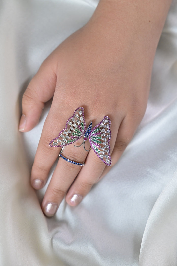 Hestia 3D Butterfly Multicolored Cocktail Ring