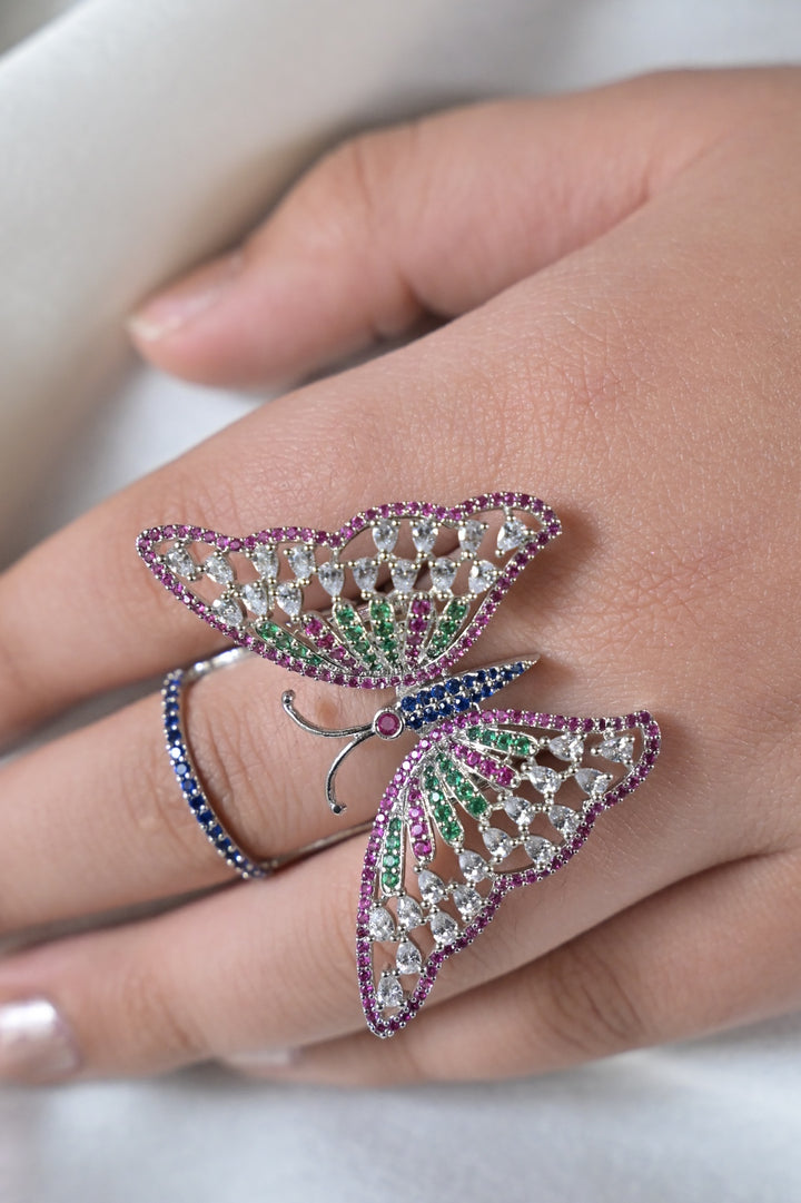 Hestia 3D Butterfly Multicolored Cocktail Ring