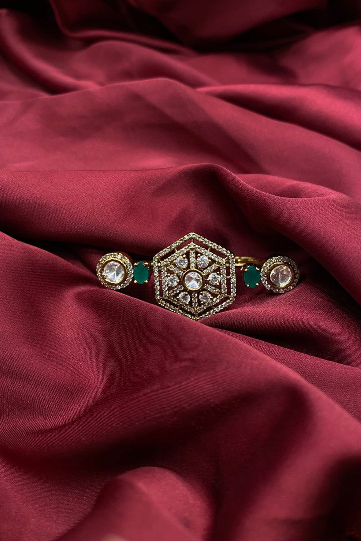 Trimurti Emerald Mehndi Polki Double Band Ring