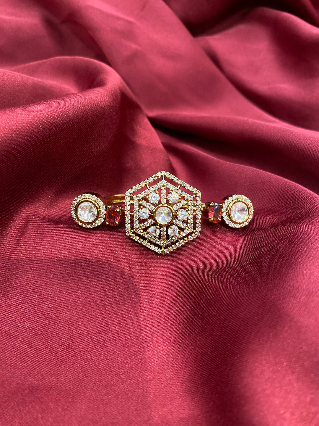 Trimurti Emerald Mehndi Polki Double Band Ring