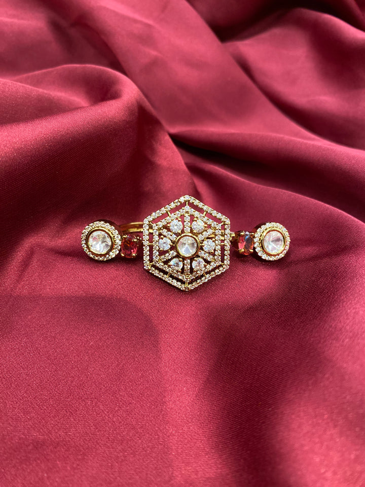 Trimurti Emerald Mehndi Polki Double Band Ring