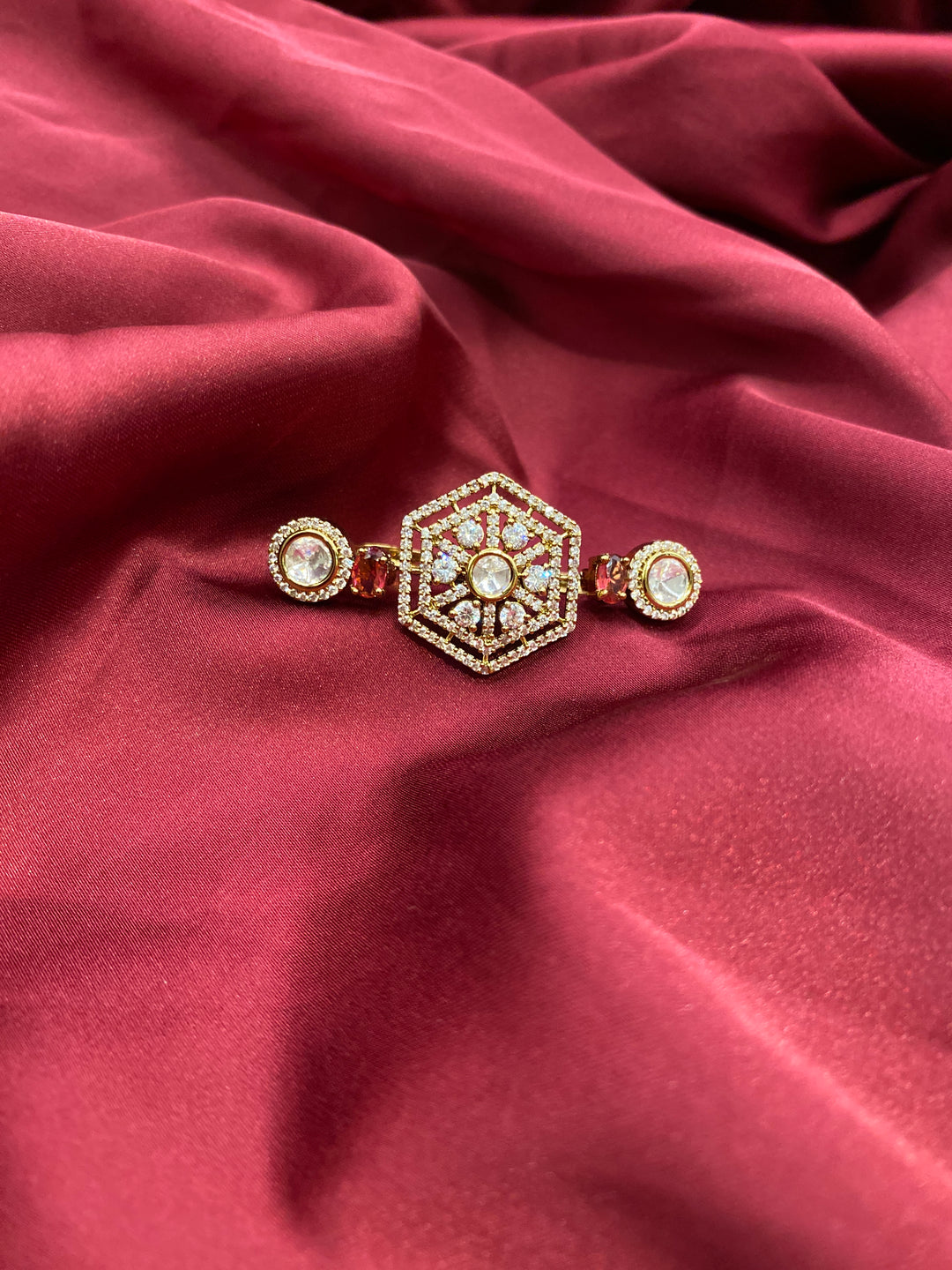 Trimurti Emerald Mehndi Polki Double Band Ring