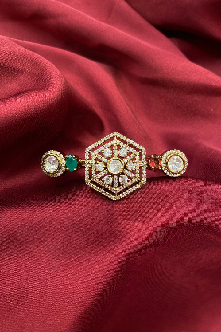 Trimurti Emerald Mehndi Polki Double Band Ring