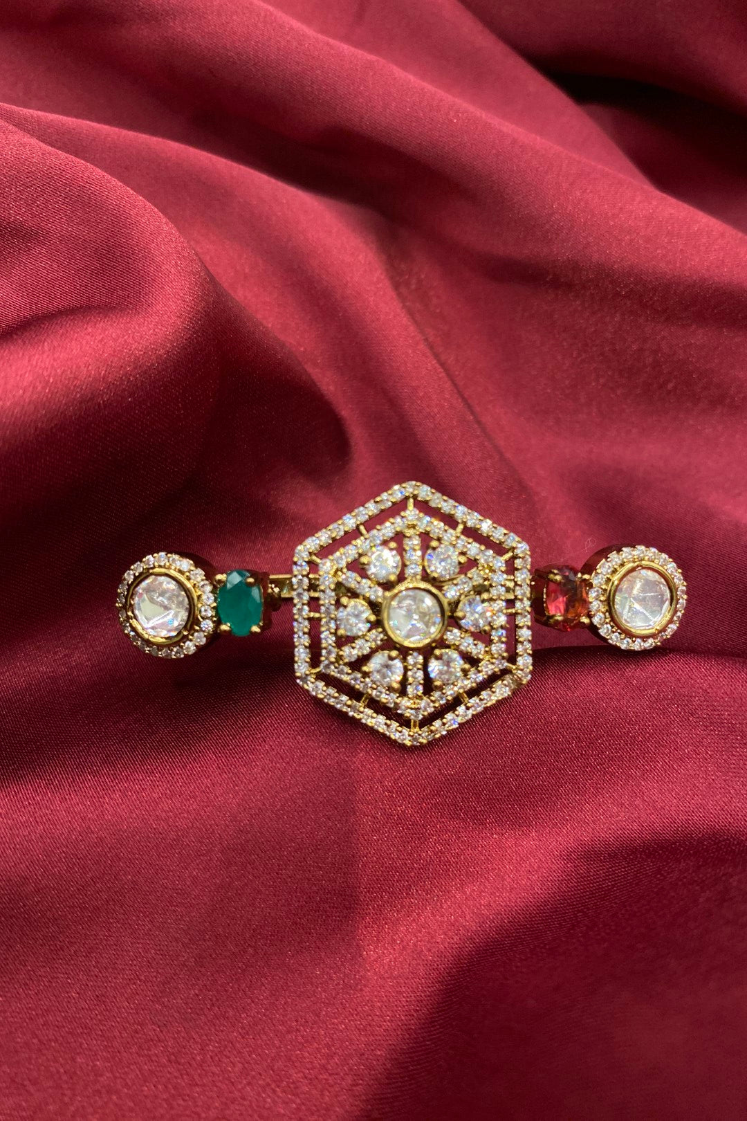 Trimurti Emerald Mehndi Polki Double Band Ring