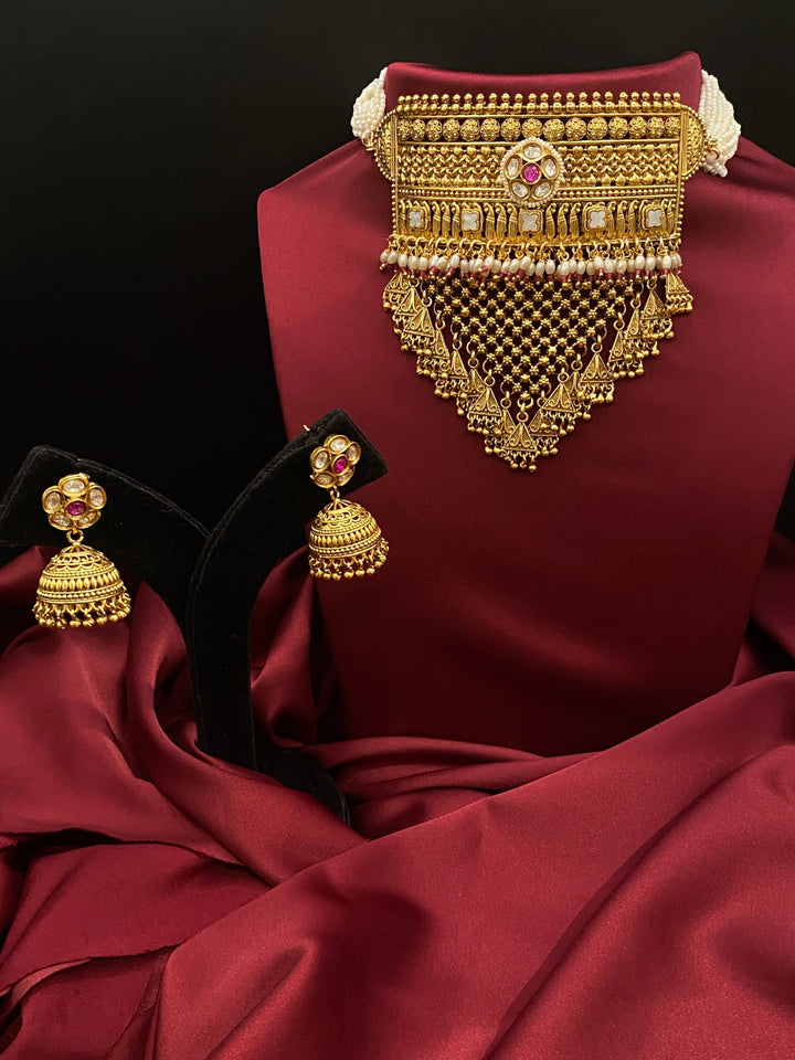 Tirupati Sunehri Temple Tessel Choker Necklace
