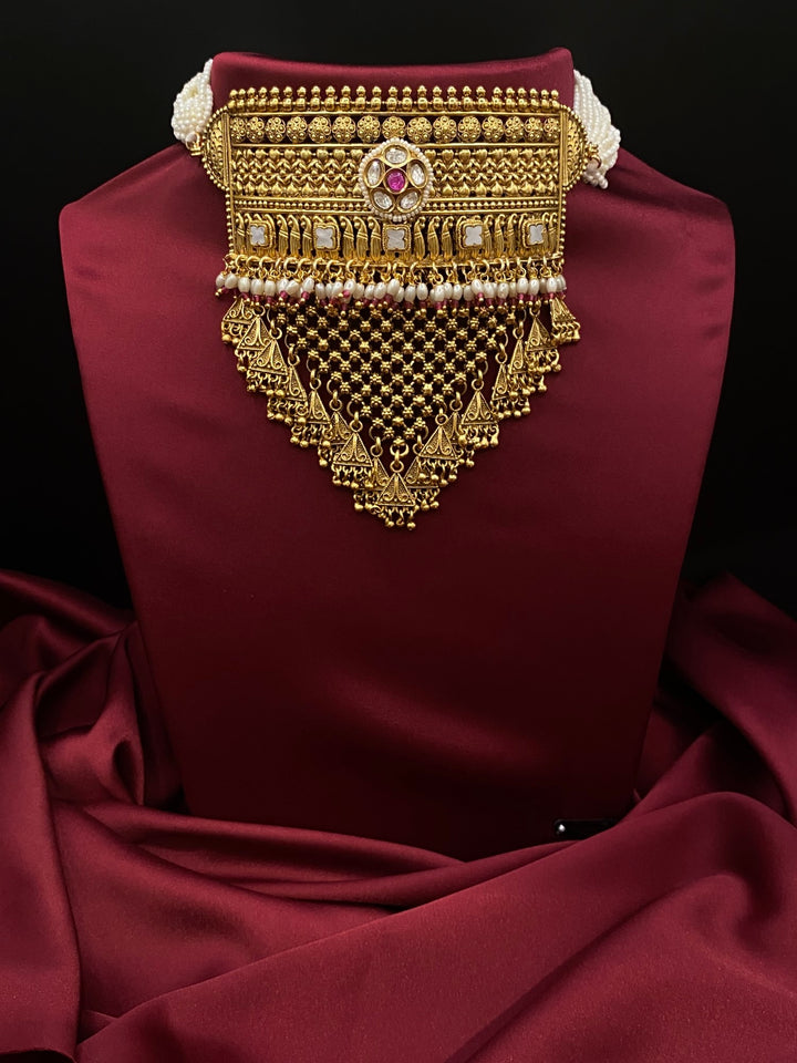Tirupati Sunehri Temple Tessel Choker Necklace