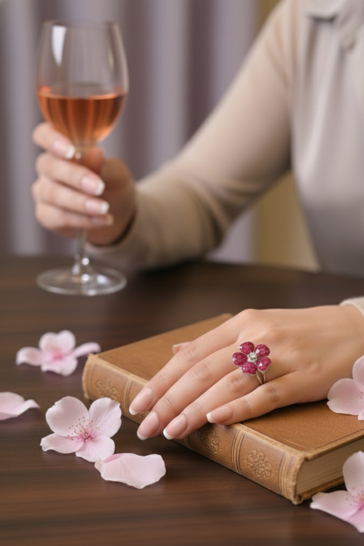 Rosie Red Flower Diamond Ring