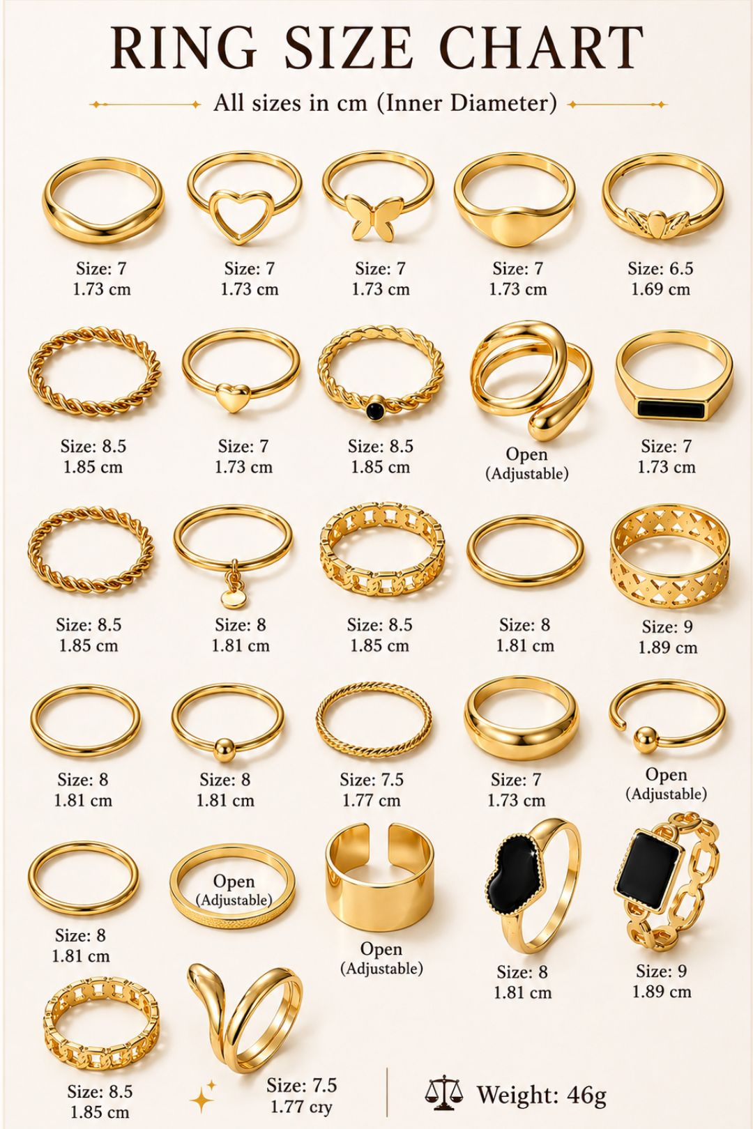 Ziva Gold Black Heart Stack Rings