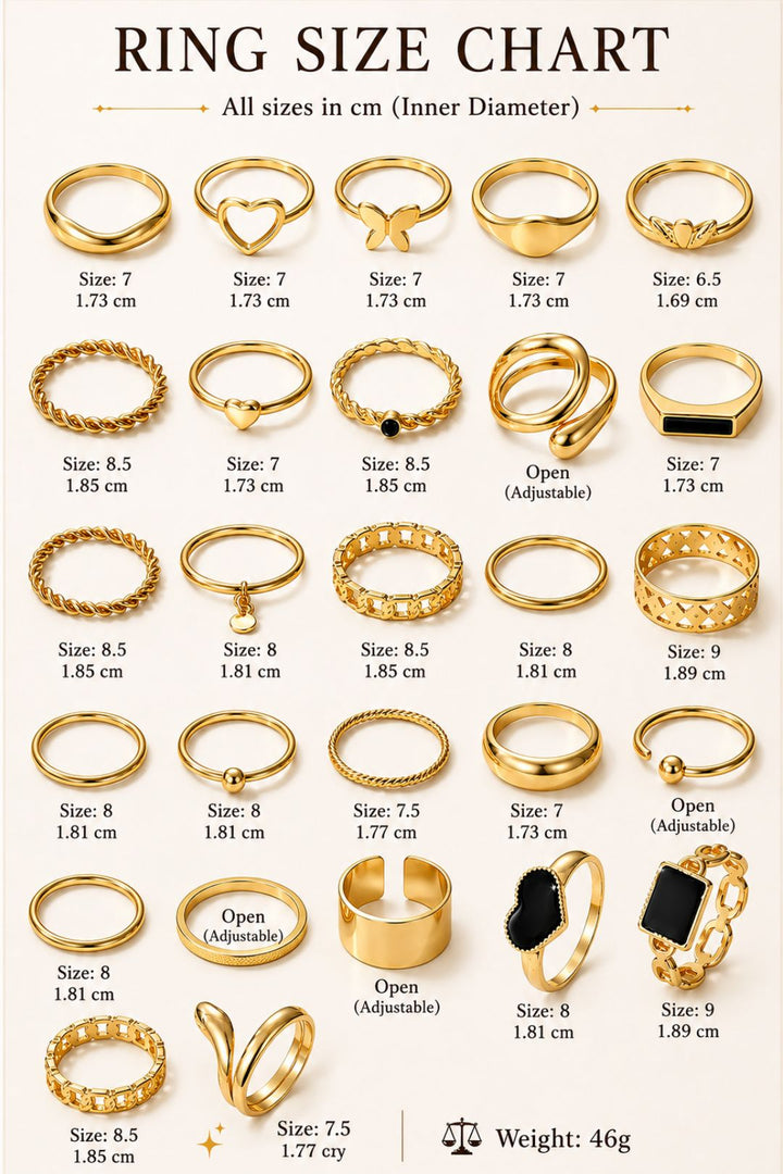 Ziva Gold Black Heart Stack Rings