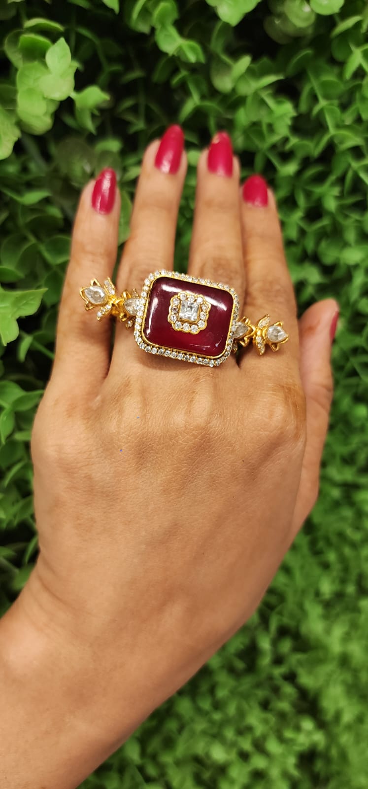 Rajjo Polki Three Finger Band Gold Ring