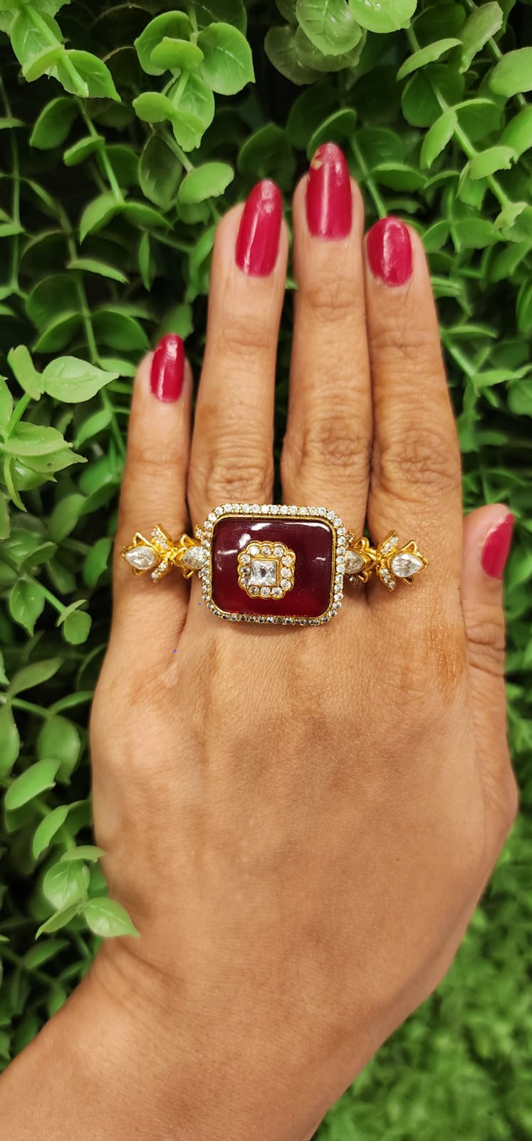 Rajjo Polki Three Finger Band Gold Ring